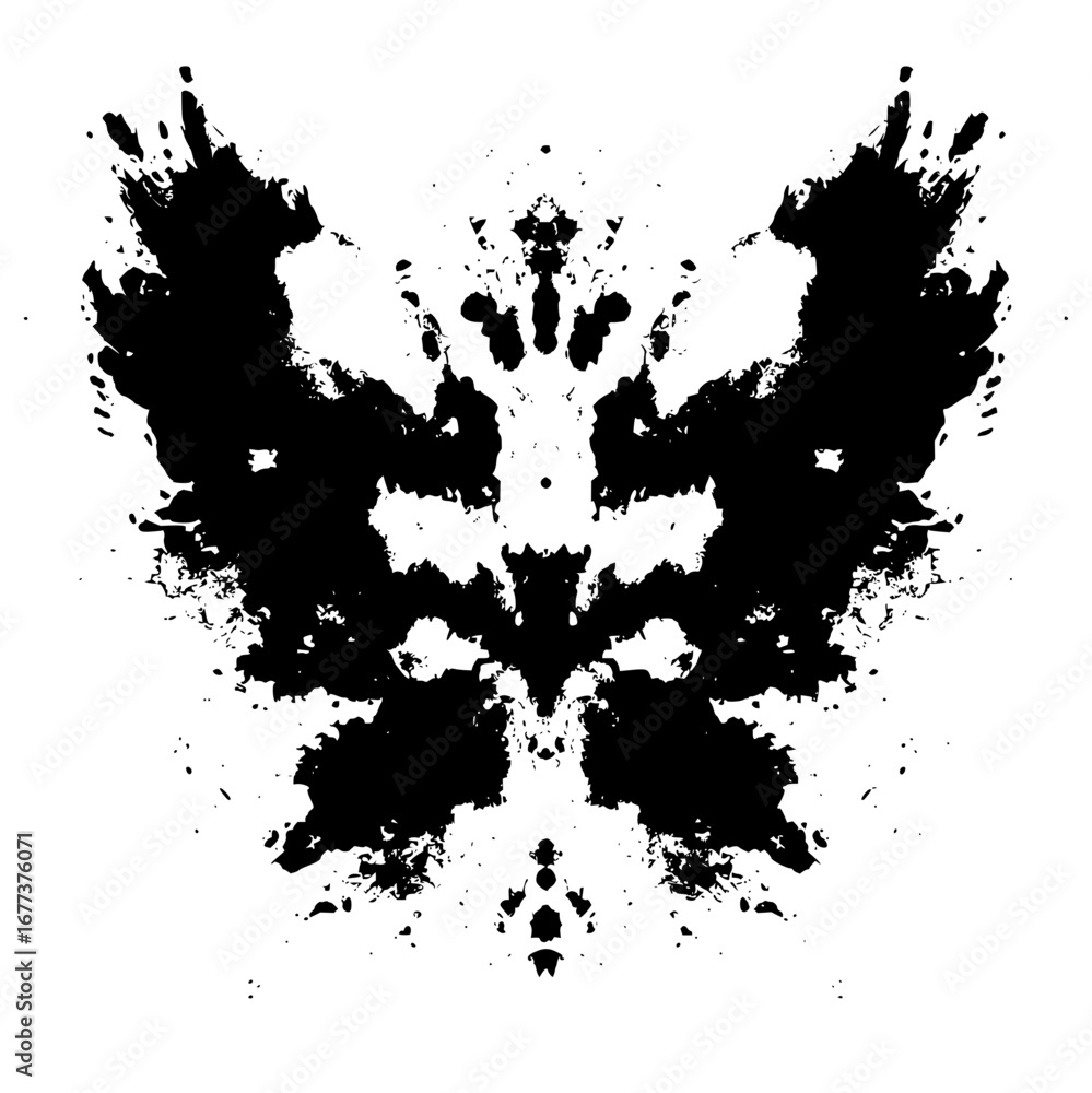 Fototapeta premium Symmetrical ink blot pattern resembling a butterfly or moth with intricate details and abstract shapes