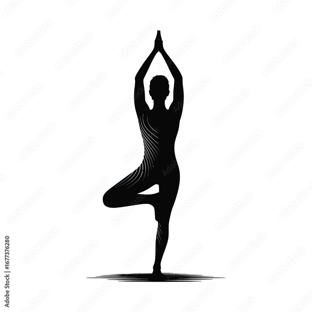 Fototapeta premium Yoga Tree Pose Silhouette Illustration of a Woman in Balance for Wellness and Health