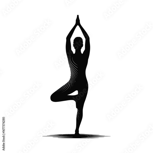 Yoga Tree Pose Silhouette Illustration of a Woman in Balance for Wellness and Health