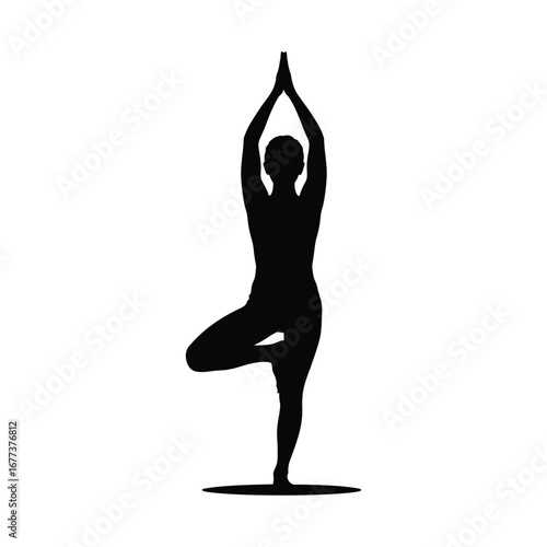 Yoga Tree Pose Silhouette Illustration of a Woman in Balance for Wellness and Health