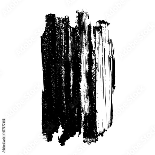 A black paint stroke with visible brush texture and uneven edges on a white isolated background design art