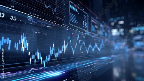 High-Tech Data Visualization Screen Displaying Smooth Tracking of Financial Graphs in a Modern Environment