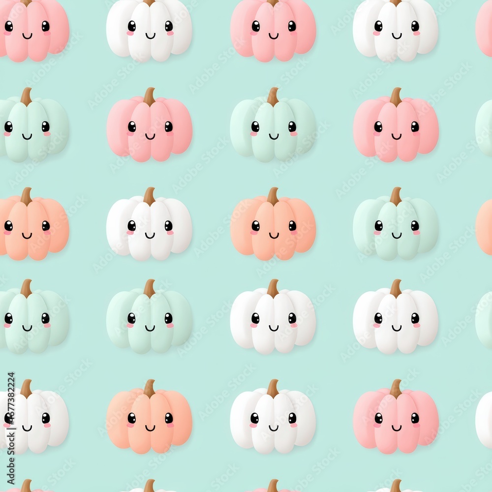 Obraz premium Cute Cartoon Pumpkins on Soft Blue Background for Seasonal Decor