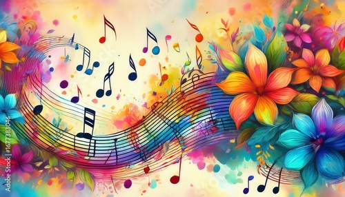 Wallpaper Mural colorful music notes and flowers joyful background design wallpaper Torontodigital.ca