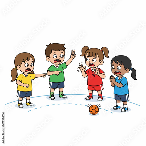 Cartoon Flat Illustration Children Arguing with Each Other After Game Play