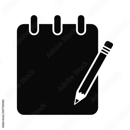 Black silhouette of a notepad and pencil icon