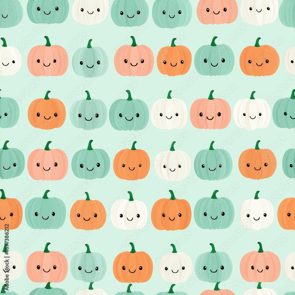 Obraz premium Cute Colorful Pumpkins on Soft Background for Fall or Halloween Theme