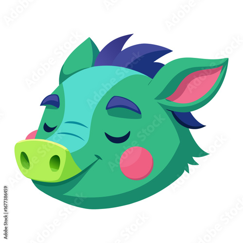   A vibrant 3D render of a sleepy boar 's head.
