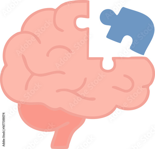 This illustration shows a stylized human brain with a missing puzzle piece, symbolizing memory loss, cognitive decline, or neurological disorders.