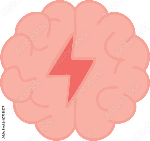 This illustration depicts a stylized human brain with a red lightning bolt symbol in the center, representing energy, mental activity, or neurological conditions.