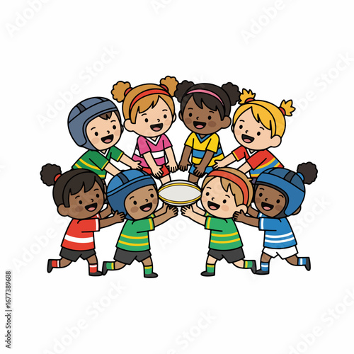 Cheerful Handdrawn Diverse Children Holding Pie Celebration Illustration