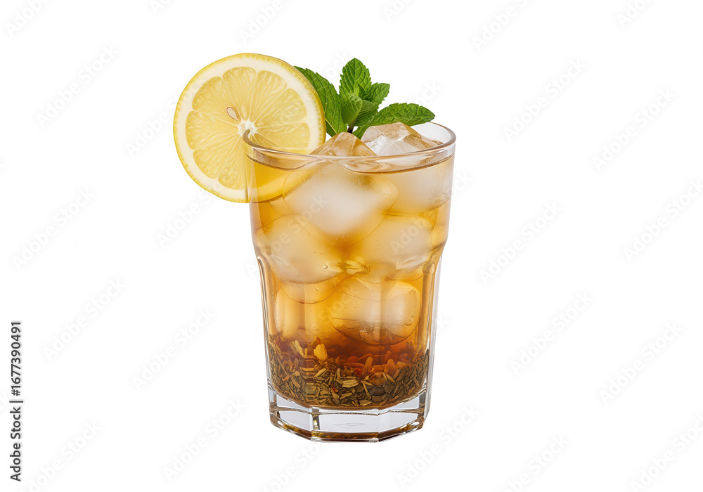 Fototapeta premium Iced Tea with Lemon and Mint on White Background