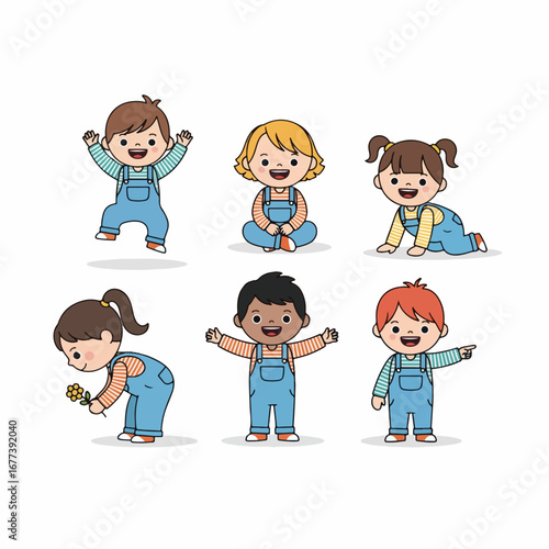 Cute Cartoon Style Illustration of Diverse Baby Collection Character Set