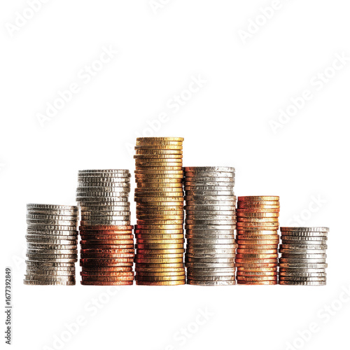 Stacks of coins of different values