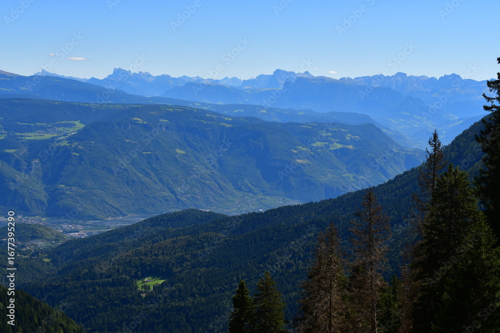 Obraz premium Schöne Landschaft in Südtirol mit Blick ins Etschtal und zu den Dolomiten 