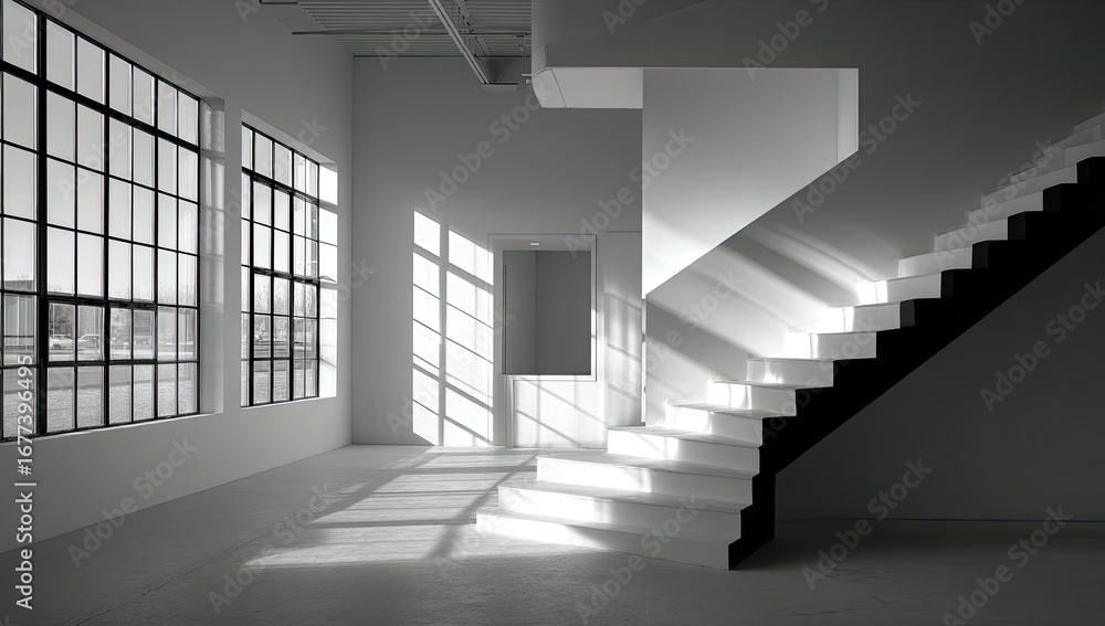 Obraz premium Modern industrial interior with stairwell