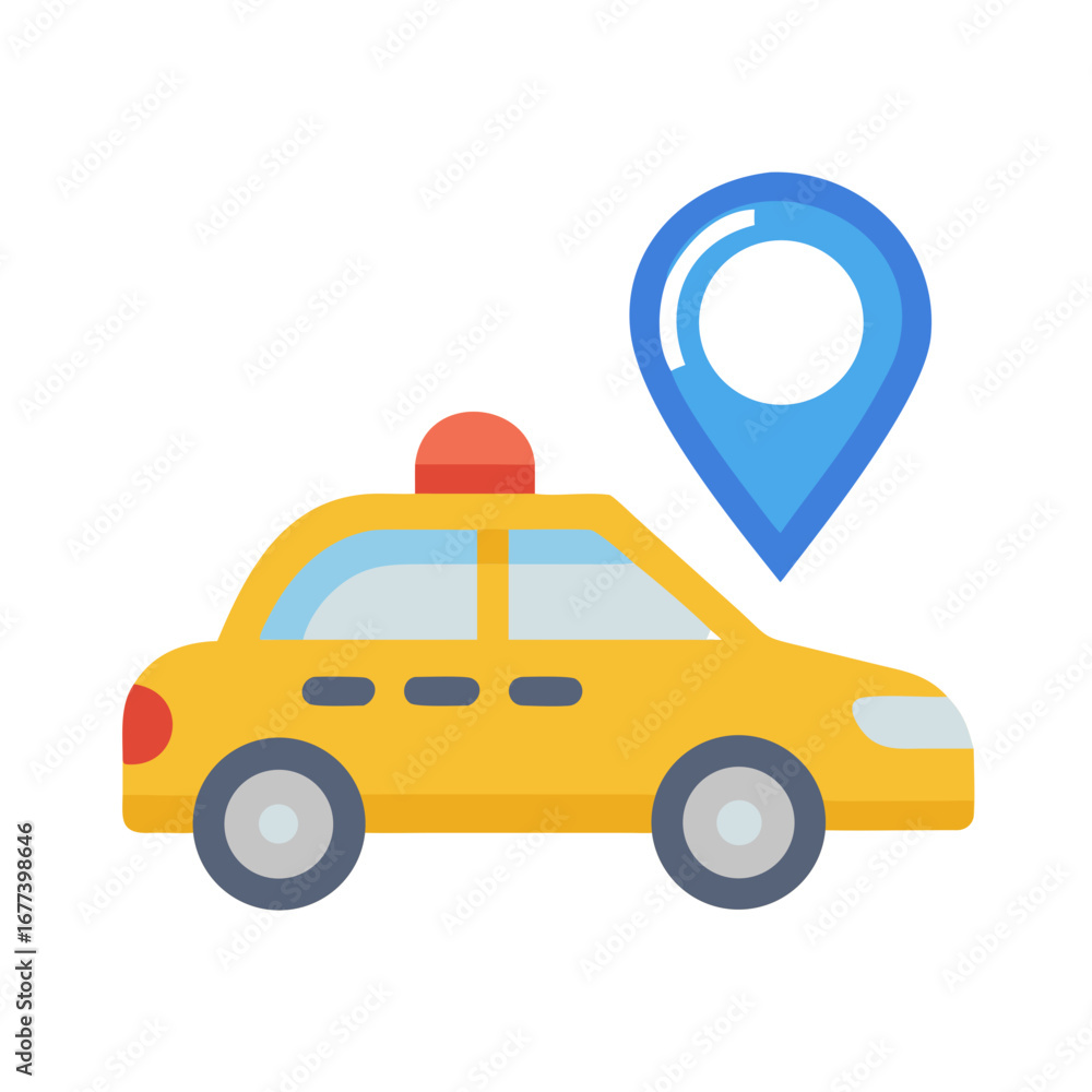 Naklejka premium Yellow taxi with pin icon