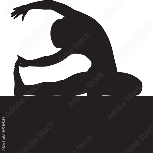 Silhouette of a person doing a seated forward bend yoga pose against a white background image view