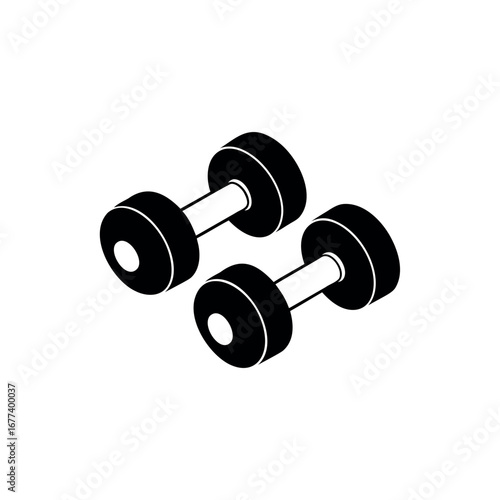 Isometric view of a pair of dumbbells for exercise and strength training silhouette vector 
