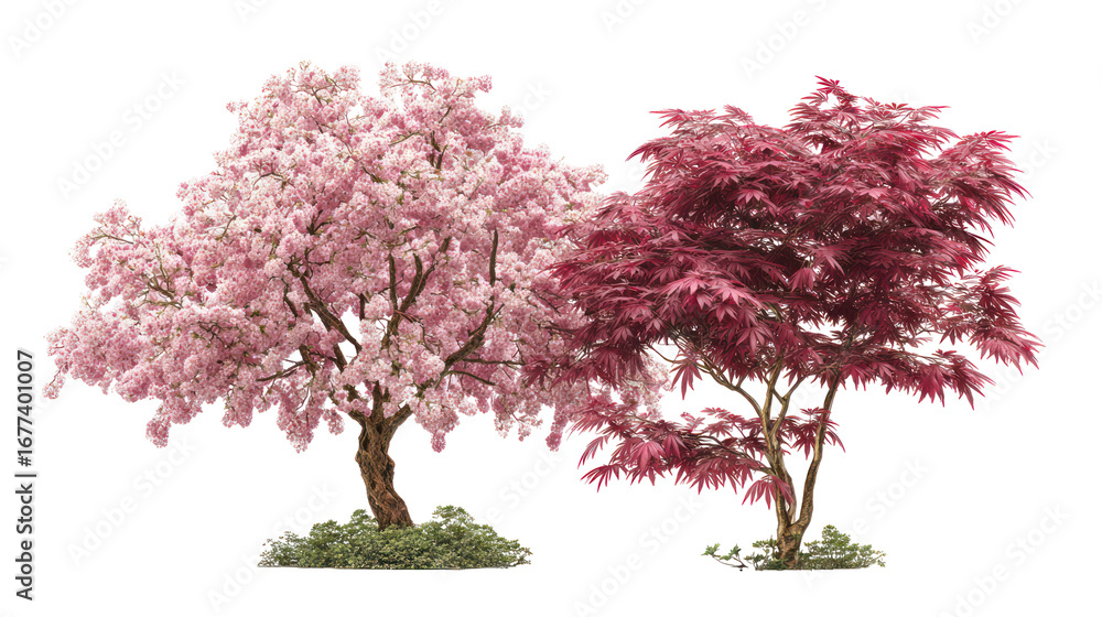 Obraz premium Cherry blossom tree in full bloom with pink flowers and branches on transparent background