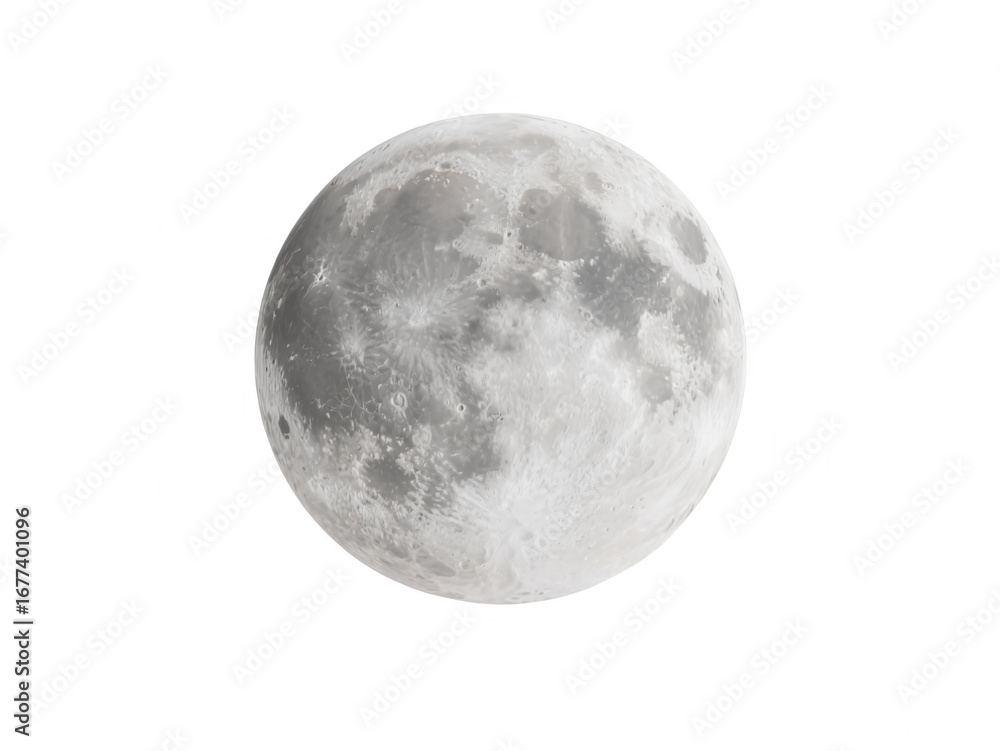 Fototapeta premium Full Moon on White Background, Close Up
