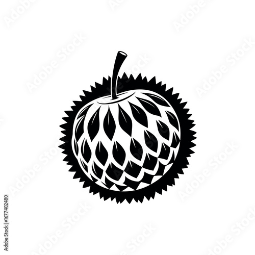 Monochrome Annona squamosa, sugar apple, sweetsop fruit vector art illustration silhouette vector 