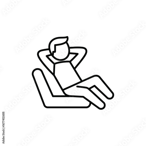 Photo of a person relaxes comfortably in a car seat with hands behind their head
