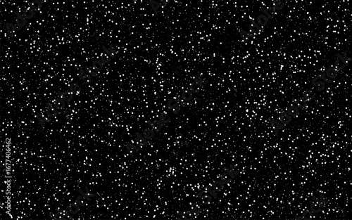 This image is a stark black background scattered with a dense field of small, white dots of varying sizes. The dots are distributed randomly, creating a pattern that resembles a star-filled night sky.