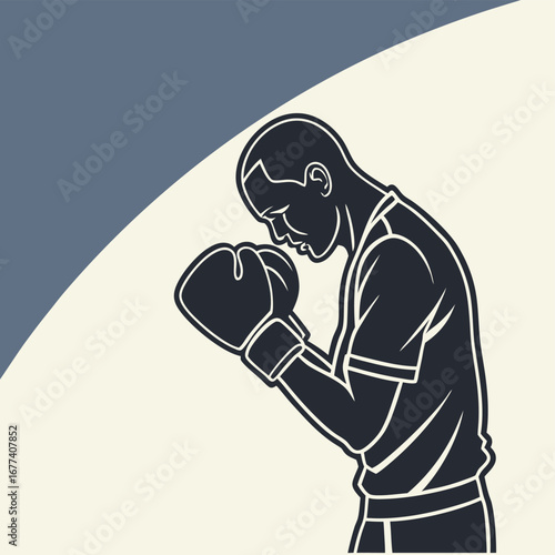 Boxer in a defensive stance with bowed head boxing