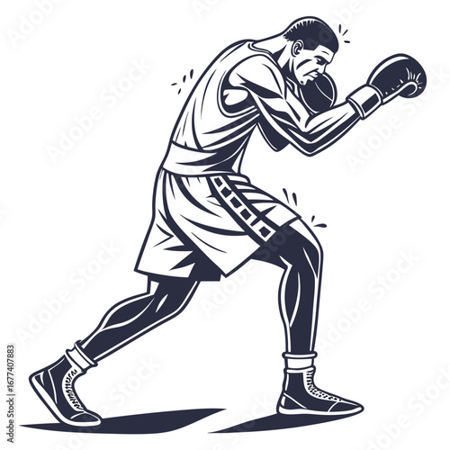 Boxer in a defensive stance with boxing gloves sport