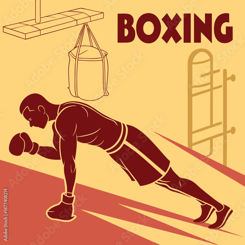 Boxer performing a plank exercise with punching bag