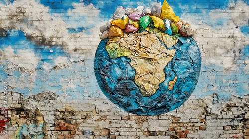 Graffiti art of the Earth made of plastic waste