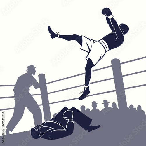 Boxer knocked out in boxing ring with referee fight