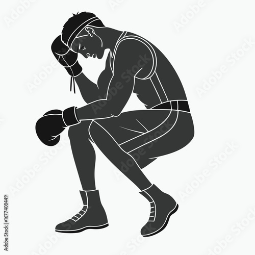 Boxer sitting down with head in hands boxing fighter