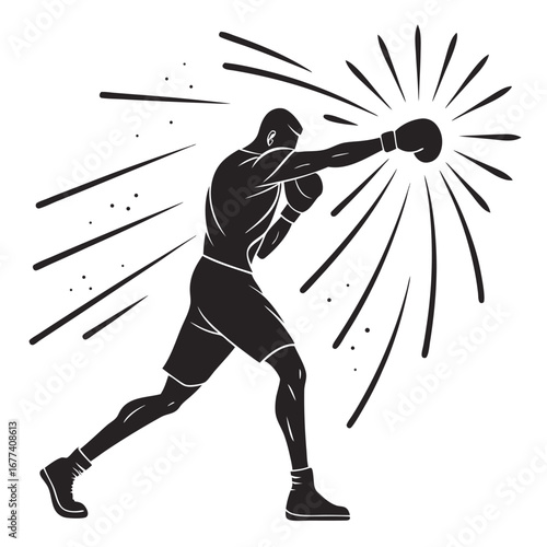 Boxer throwing a powerful punch with motion lines boxing