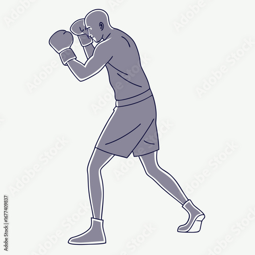 Line art illustration of a boxer in a fighting stance