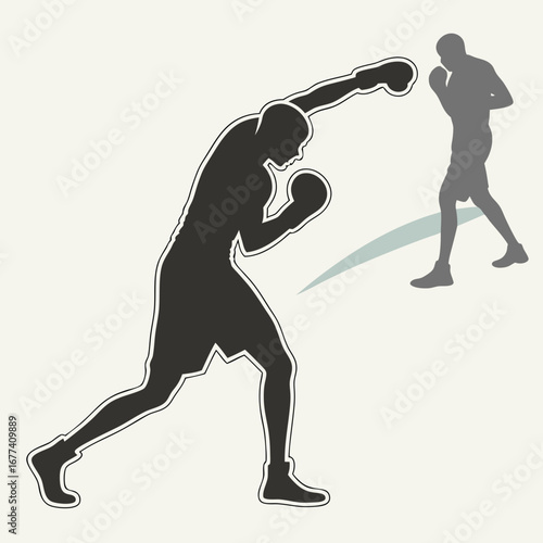 Silhouette boxers in fighting stance with shadow boxing