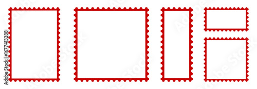 Blank postage stamp set icons, mockup postal stamps, postage stamp borders templates in different variations