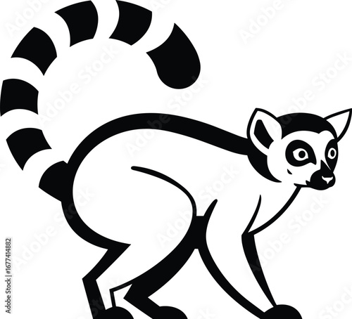 Ring tailed lemur silhouette illustration, Madagascar exotic animal vector graphic, wild primate artwork, jungle wildlife clipart, zoo mammal design for nature
