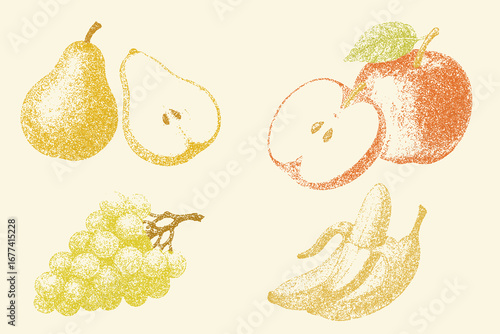 Seamless Stipple Dotwork Fruit Pattern (Soft Multicolor on Cream)
