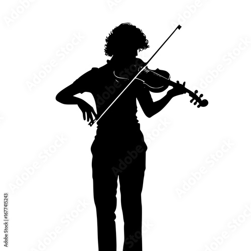 Silhouette of violinist with bow, creating music