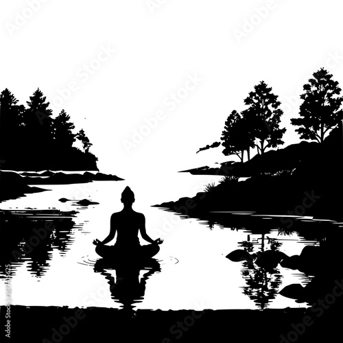 Serene meditation silhouette in nature's beauty