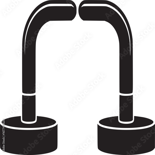 Isolated black and white image of two u shaped magnets on a white background in a simple design