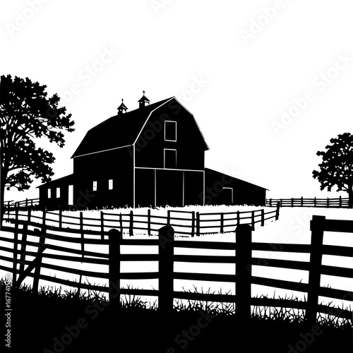 Charming black barn house rural scene silhouette art