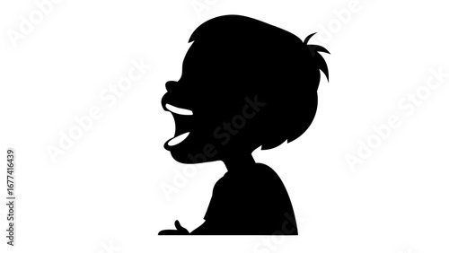 Silhouette of a Curious Child: A bold, graphic silhouette of a child, face upturned in a moment of intense curiosity or exclamation. Pure, minimalistic and full of raw emotion.