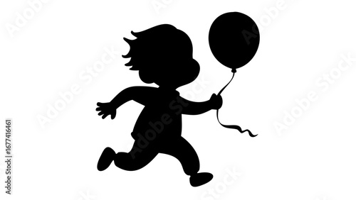 Child silhouette with balloon: a silhouette of a joyful child, running freely while holding a balloon, celebrating freedom and the joys of childhood. Capturing a simple.