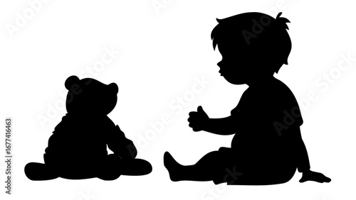 Silhouette of Child with Teddy Bear: A poignant silhouette captures a tender moment between a child and teddy bear, evoking feelings of innocence and the comfort of childhood.