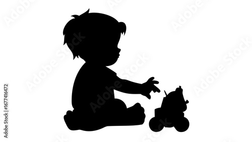 Baby's Playtime: A captivating silhouette of a baby, engrossed in a moment of playtime with a cherished toy, embodies innocence and the simple joys of childhood. 
