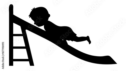 Playground Silhouette: A playful silhouette of a child joyfully sliding down a slide, embodying the carefree spirit of childhood.