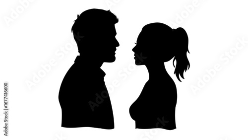 Silhouette Romance: A silhouetted couple stands in intimate profile, their gazes locked in a moment of deep connection. This captures the essence of love and intimacy.